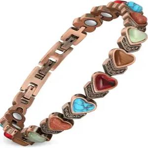 여성용 페라코 퓨어 구리 팔찌 3800 가우스 자석 및 천연 터쿼이즈 스톤이 포함된 초강력 마그네틱 조절