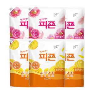 피죤 섬유유연제 리필 핑크로즈, 2.3L, 3개 + 옐로우미모사, 2.3L, 3개