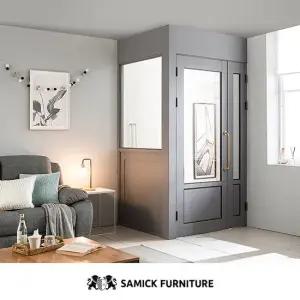 삼익가구 아모르 ㄱ자형 비대칭 여닫이 도어 중문 시공 1200 하부고시형