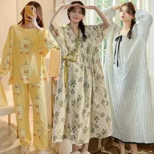 리얼 빅사이즈 여성 잠옷. 홈웨어 파자마세트/원피스/여자/봄,여름/100사이즈