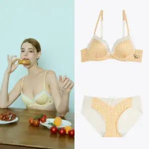 [롯데백화점]예스 러블리 옐로우 고방체크 브라 햄라인팬티 세트 YSWBZ801YSWPZ802