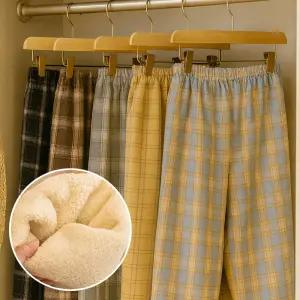 여성용 가성비좋은 체크무늬 양털 편한 홈웨어 잠옷 집에서입는 바지