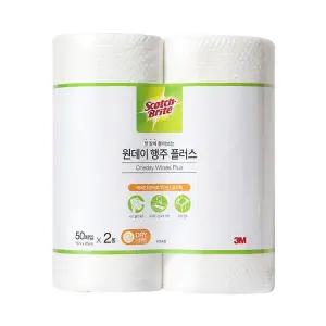 (50매 x 2Roll) 3M 원데이 행주 플러스/티슈/물걸레/타올/주방/청소/물티슈/1회/헹주/타월/일회용/뜯어쓰는