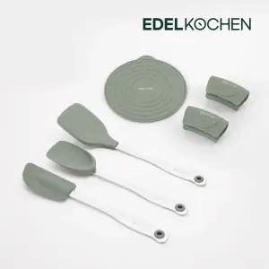 [에델코첸] 실리콘 조리도구 5종세트 (그린) (냄비받침,손잡이2p,뒤지개,볶음스푼,알뜰주걱)