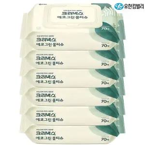 크리넥스 에코그린 100% 생분해 물티슈 캡형70매 x6개
