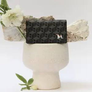 헤지스 액세서리 남성 24FW [스테디셀러]블랙 이니셜패턴 가죽 명합지갑 WUHO4F903BK