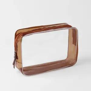 M 투명 방수파우치 브라운 여행파우치 투명파우치 목욕파우치 운동파우치 수납파우치