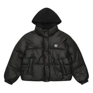 [소이] HC22 글로시 크롭 웰론점퍼 여아 겨울용 블랙 광택 크롭 박스핏 스트링 후 (S27490368)