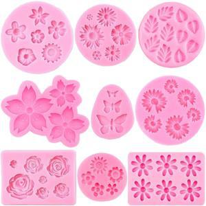 꽃 실리콘 몰드, 9개 장미 잎 데이지 해바라기 국화 작은 폰던트 몰드 컵케이크 케이크 팝 퍽 장식 DIY 공예용 폴리머 클레이 캔디 초콜릿