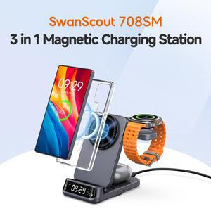 SwanScout 708SM 마그네틱 무선 충전 스테이션 (삼성 S25 울트라, S24 플러스, S23, 갤럭시 워치 울트라 8, 7, 버즈 3 프로 호환)