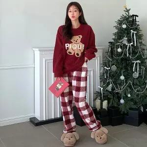 [미나그램] 스노우 체크 곰돌이 수면바지잠옷세트