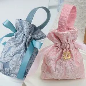 전통 복주머니 고급 자카드 팬던트 손잡이 리본 구디백 추석 설날 명절 어린이집 단체선물 손잡이구디백