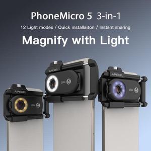 APEXEL 100X150X200X 현미경 보석 렌즈 휴대폰 카메라 키트 매크로 LED 조명 포함 아이폰 안드로이드 모든