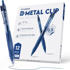 STAGEEK 12팩 블루 젤 펜 퀵 드라이 잉크 0.5mm 파인 포인트 리트랙터블 매끄러운 필기 사무실 학교 및