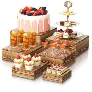 나무 컵케이크 스탠드, 6개의 PCS 디저트 테이블 디스플레이 세트, 갈색 뷔페 라이저, 테이블용 음식 라이저 선반 파티 케이터링 수집품 큐브 박스 라이저(10-9-8-7-6