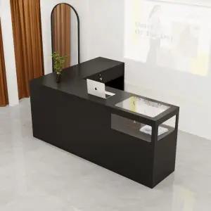 모던 카운터테이블 접수대 프론트 카페 식당 원목 블랙 왼쪽코너 120x110x100cm