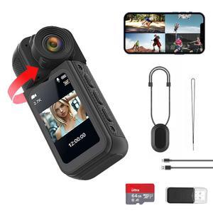 CQH S70 2.7K 타기, 산책(블랙) 64GB 웨어러블 자전거 POV 여행, 포켓 핸즈프리 업무용 녹화, 바디 캠, 미니 캠코더, 마그네틱 카메라, 반려동물 휴대용 엄지 랜야드가 액션 소형 있는