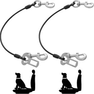 차량용 반려견 안전벨트 하네스 코팅 와이어 목줄 2개 씹지 않는 테더 케이블 액세서리 더블 클립 및