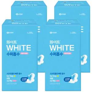 화이트 수퍼흡수 흡수 빠른 순한 울트라슬림 생리대 날개형 대형 32개입 4개