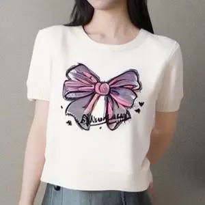 리본 포인트 라운드넥 니트 반팔티 여름 티셔츠 (WFJ5WFI)