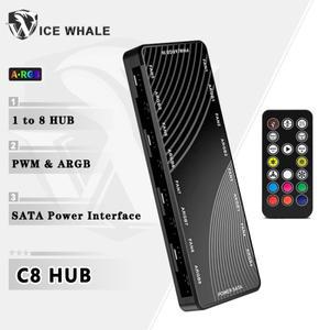 ICE 고래 C8 1-8 PWM  ARGB 케이스 선풍기 허브 스플리터, 4 핀 PWM 주소 지정 가능 ARGB 어댑터, SATA 전