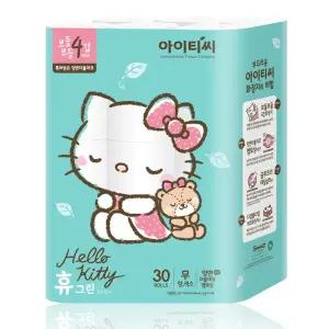 헬로키티 화장지 30롤 휴그린 4겹 물에잘녹는 두루마리 휴지 집들이