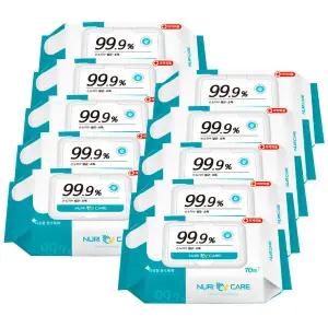 누리케어 손소독 티슈 소독 물티슈 항균티슈 70매 10개 436148