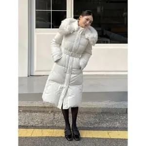 에고이스트 아이보리 퀼팅 텍스처 벨티드 롱 구스 다운점퍼 EQ4TD008_P394862341