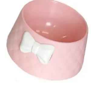 애완견 리본 디자인 사료 식기 핑크색 안전 소재 세척 용이한 식사 용품 (WFK6B0X)