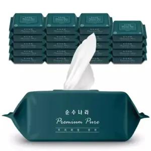 순수나라 프리미엄 퓨어 물티슈 100매 20팩 제주도 꽃추출물 부드러운 엠보싱 캡형 물티슈 436055