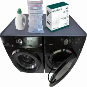 5피스 번들 - 세탁기 건조기 상단 보호 매트 54 x 27.5 메쉬 세탁 가방 도어 소품 자석 상단용 일체형 커버