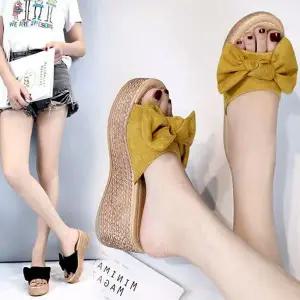 여성 통굽 7cm 샌들 리본 스웨이드 WFH3QCB