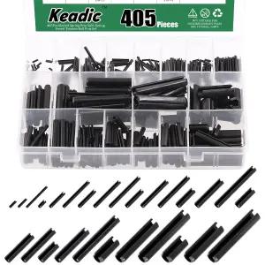 Keadic 405Pcs 27 사이즈 블랙 슬롯 롤 핀 모음 세트 M1.5 M2 M2.5 M3 M4 M5 M6 M8 M10 미터법 분할 스프링