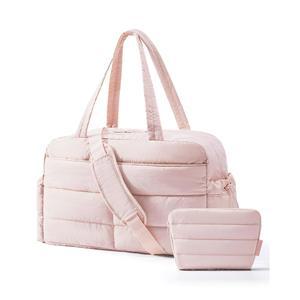 [포르르] 여성용 가방 스마트 짐 가방, 경량 패딩 더플 2-pc 여행 31l 위켄더 오버나이트 퀼팅 캐리 온 토트백, 여행용 기저귀 병원 댄스백, 헬스장, 방수, 핑크