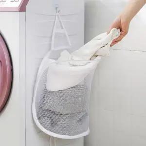 벽걸이 세탁 보관 메쉬 통풍 바구니망 가방 후크형 화이트+매직후크1P (WFKAEV4)