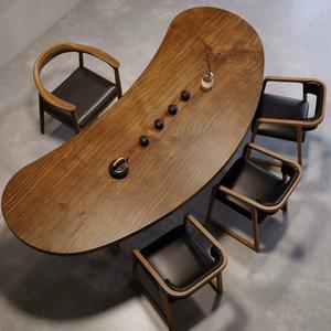 우드슬랩 테이블 곡선 카페 탁자 북카페 120x60x75x5cm 의자x 원목 고재