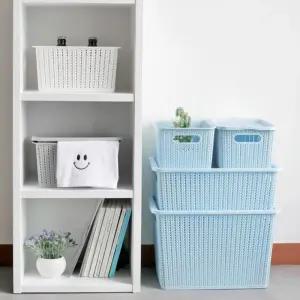 정리 수납 스티치 라탄 뚜껑 바스켓