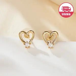 [비앤비골드] (당일발송) 14K 골드 라인 하트 진주 귀걸이 한쌍 JAE40802