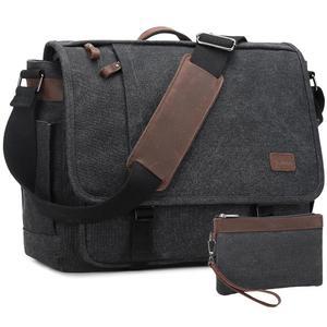 너리온 메신저백 15.6인치 노트북 가방 컴퓨터 캔버스 방수 숄더백 작업용 서류 대학용 (15.6인치, 다크 그레이)