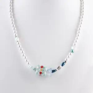 시후주얼리 꽃 큐브 세라믹 믹스 진주 목걸이 EA651N (WFKACJX)