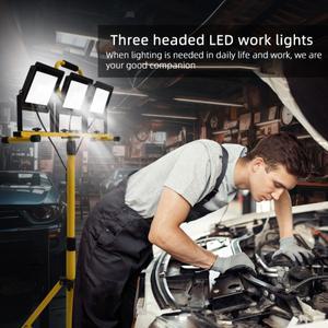 3x100W LED 휴대호환  캠핑 투광 조명 2m 삼각대 조정 가능한 높이 야외 작업  스탠드 채우기 빛