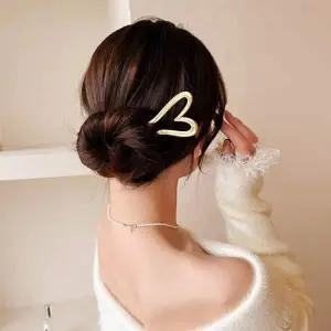 [골드스마일]여성 뒤꽂이 헤어핀 메탈 올림머리핀 하트 U자 비녀