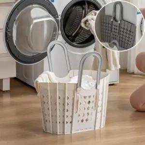 누아노 접이식 세탁 대용량 이동식 빨래 바구니 화이트 (WFKADFE)