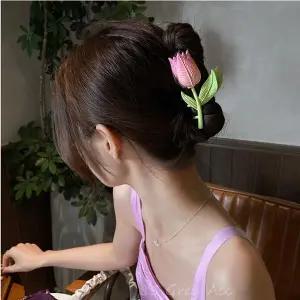 러블리 핑크튤립 헤어집게핀