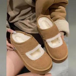 [다잇템]여성 키높이 스트랩 퍼안감 두꺼운굽 FW 슬리퍼