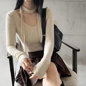 [다잇템]여성 마후라 포근한 V넥 울 스웨터 골지 세트