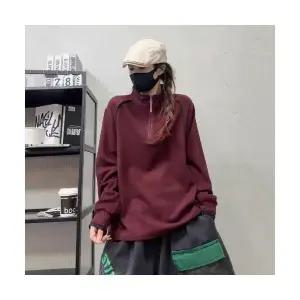 EAMT 여성 스웨이드 맨투맨 겨울 캐주얼 반집업 하이넥 기모 톱사 YJ4