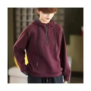 EAMT 여성 니트 면 기모 맨투맨 겨울 후드 도톰 풀오버 반집업 YJ4