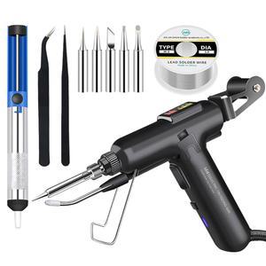 다기능 납땜 인두 건 세트, 세라믹 히터가 포함된 80W 10-in-1 자동 주석 키트, 철 팁, 와이어, 펌프, 전자 용접 수리 DIY용 핀셋 포함