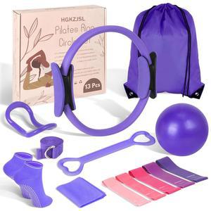 여성용 HGKZJSL 홈 필라테스 에센셜 키트, 9인치 요가 볼이 장착된 장비 세트, 그림 8 저항 밴드, 밴드 및 액세서리, 초보자 운동을 위한 링 볼 세트